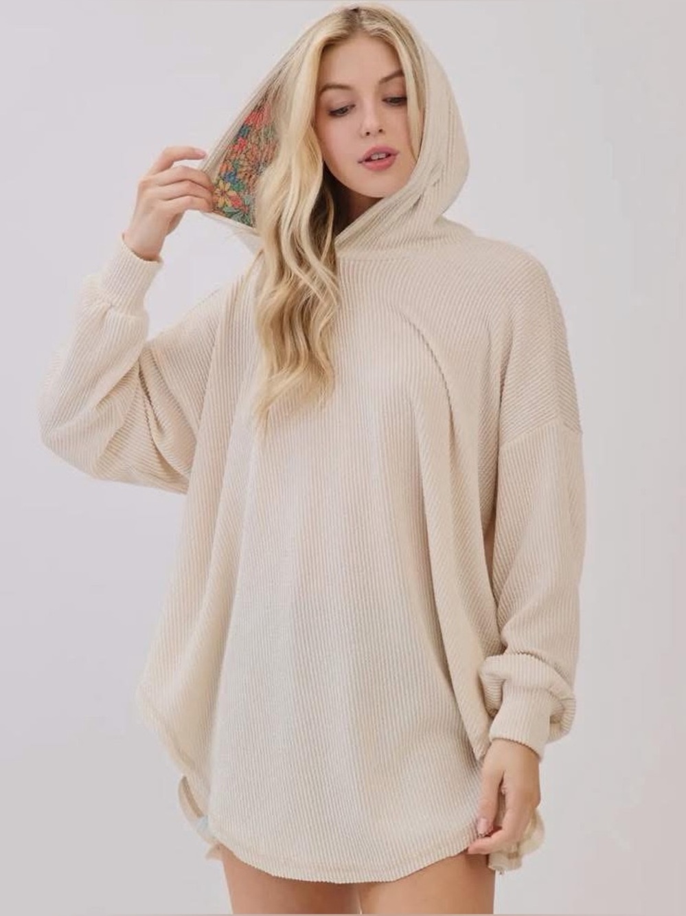Cozy Cream Hooded Ribbed Sweater